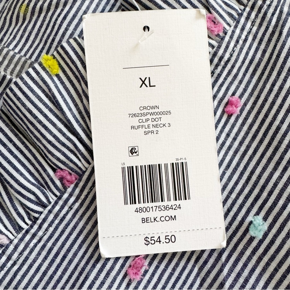 Crown & Ivy Striped Ruffle Neck Sleeveless Top - Size XL - Picture 7 of 7